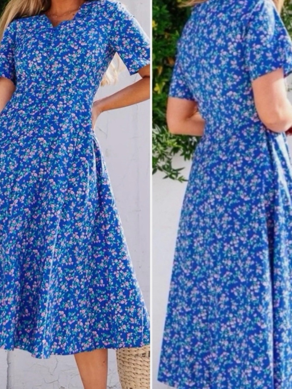 Ivy city co Blue Floral A-Line Midi Dress